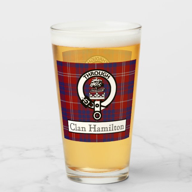 Copo De Pint Clan Hamilton Crest e Tartan (Frente (Preenchido))