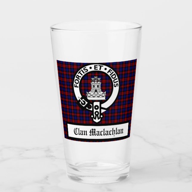 Copo De Pint Clan Machlachlan Crest Crachá &Tartan Personalizáv (Frente)