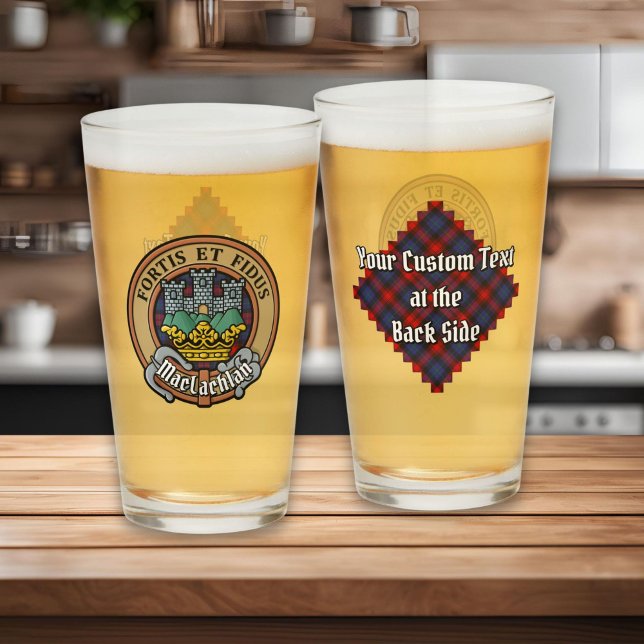 Copo De Pint Clan MacLachlan Crest sobre Tartan (Criador carregado)