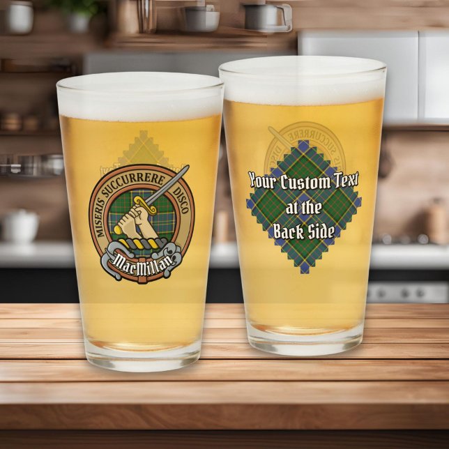 Copo De Pint Clan MacMillan Crest sobre caçar Tartan (Criador carregado)