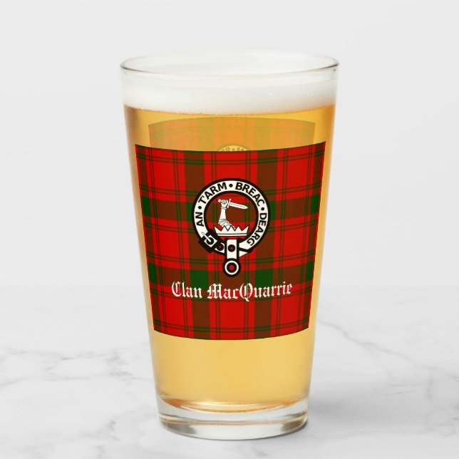 Copo De Pint Clan MacQuarrie Tartan e Crest (Frente (Preenchido))