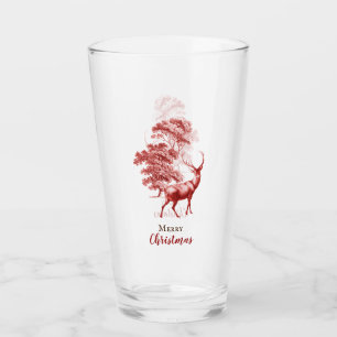 Copo De Pint Clássica Vintage Feliz Natal Red Toile Deer 