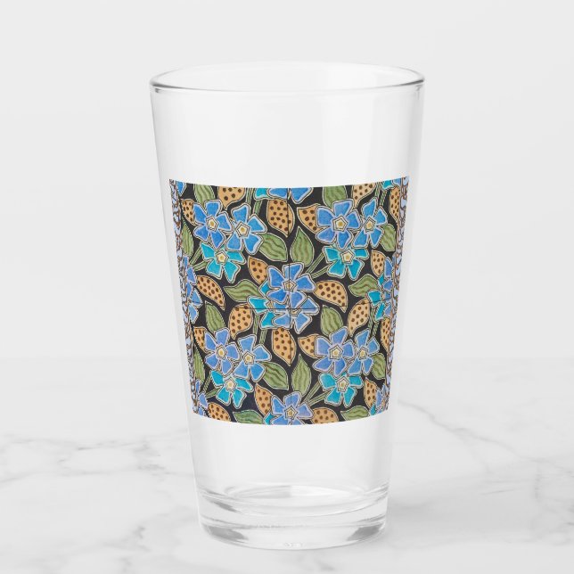 Copo De Pint Clássico Floral Clássico Azul-Flor Elegante (Frente)