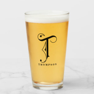 Copo De Pint Classy Scroll Monograma Inicial T com Sobrenome