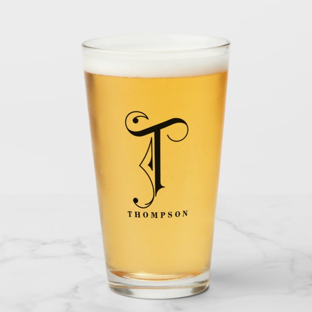 Copo De Pint Classy Scroll Monograma Inicial T com Sobrenome (Frente (Preenchido))
