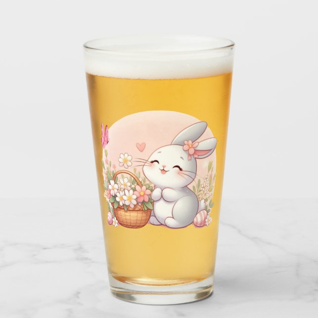 Copo De Pint Coelhinho bonito de primavera/Páscoa com ovo (Frente (Preenchido))