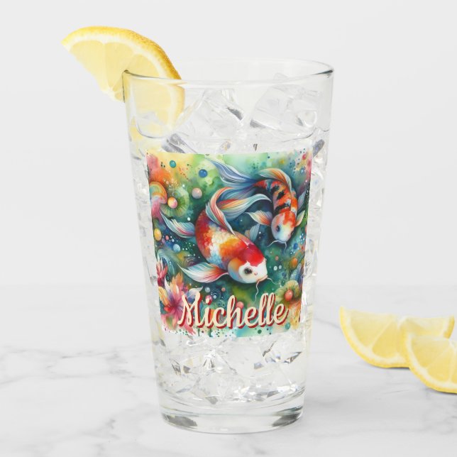 Copo De Pint Coi Fish Whimsical Watercolor Personalizado (Gelo frontal)