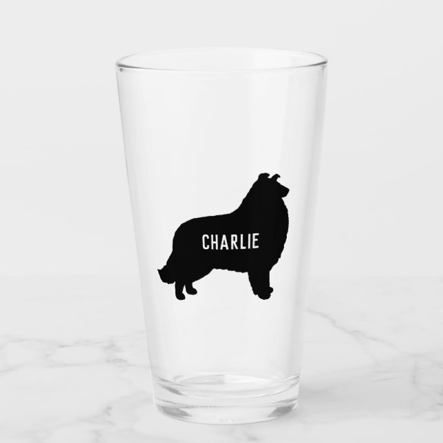 Copo De Pint Collie Silhouette - Vidro de Bebendo de Raça Perso (Frente)