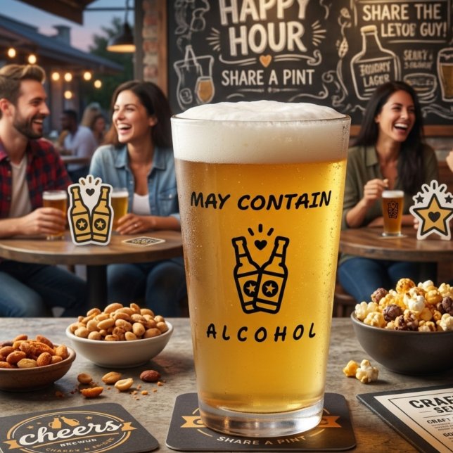 Copo de Pint com "Pode Conter Álcool" – Bebida Div (Criador carregado)