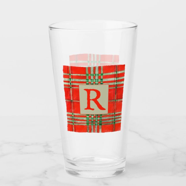 Copo De Pint Copo Pint com Xadrez Vermelho Escocês + Inicial (Frente)