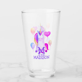 Copo De Pint Cor de Água Rosa Cinta Unicorn Girls Monograma Nom