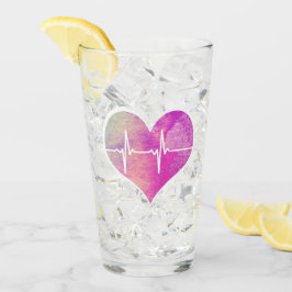 Copo De Pint Coração de EKG em Aquarela Roxa