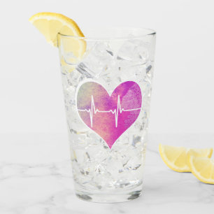Copo De Pint Coração de EKG em Aquarela Roxa