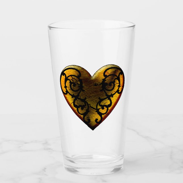 Copo De Pint Coração Dourado do Gótico Filigree (Frente)