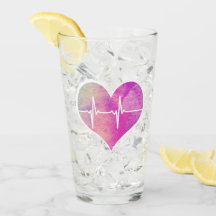 Coração roxo EKG da aguarela