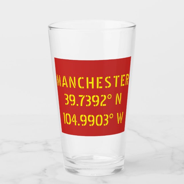 Copo De Pint Cores do Manchester FC Latitude Longitude (Frente)