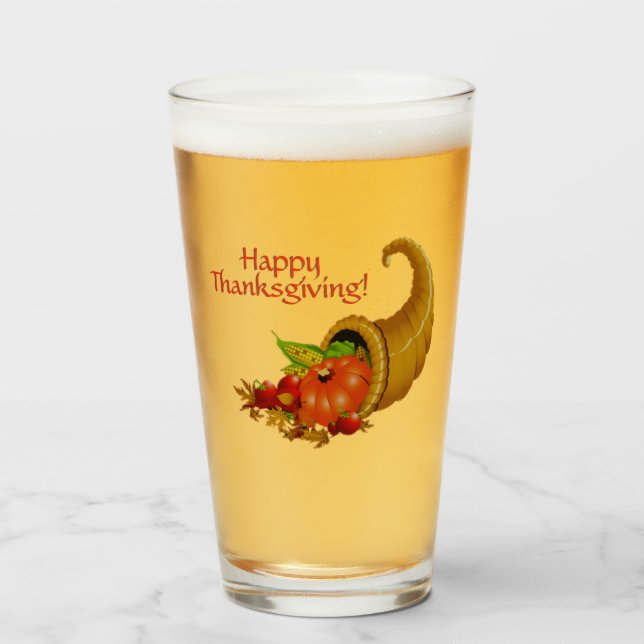 Copo De Pint Cornucopia Happy Ação de Graças (Frente (Preenchido))
