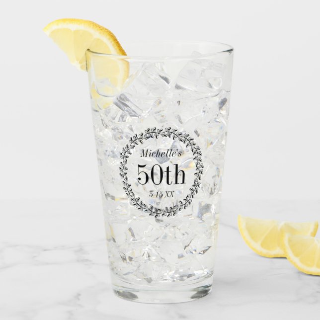 Copo De Pint Coroa de Folhas de Vidro para Aniversário de 50 an (Gelo frontal)