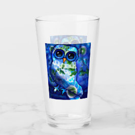 Copo De Pint Coruja-Abstrato espiralada azul-esbranquiçada