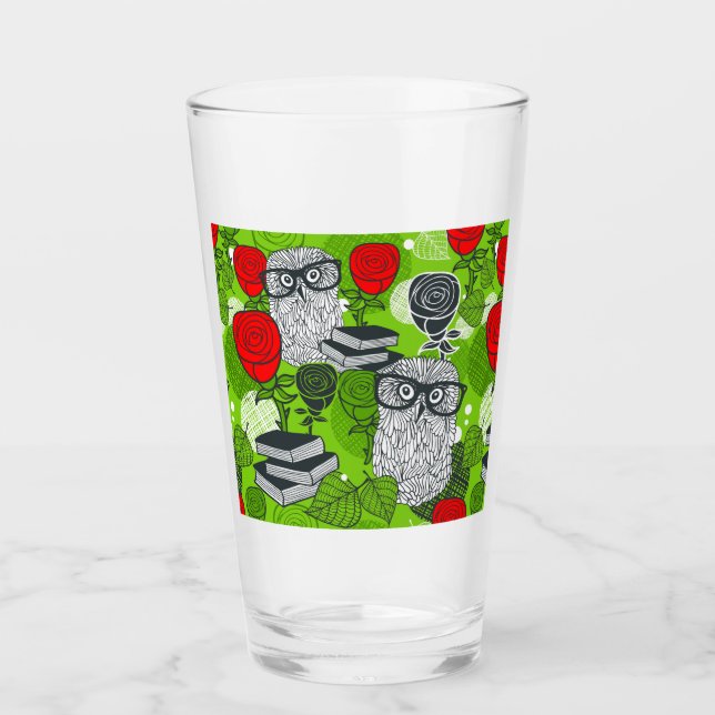 Copo De Pint Coruja nas rosas vermelhas (Frente)