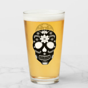 Copo De Pint Crânio Mexicano Preto E Branco