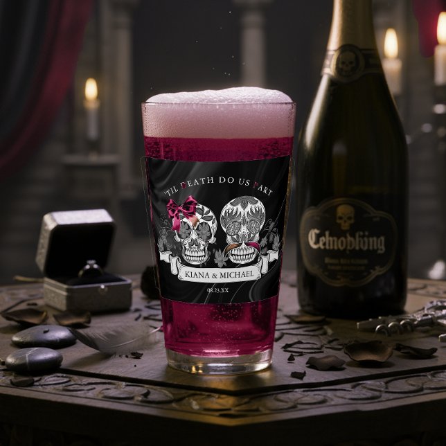 Copo De Pint Crânios Burgundy Hallowedding Gótico ID866  (Criador carregado)