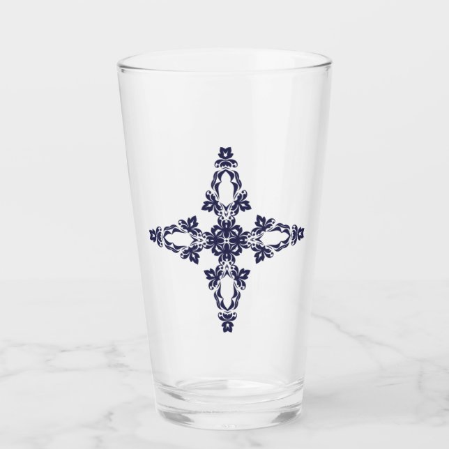 Copo De Pint Cruz Cristã com Ornamento Azul (Frente)