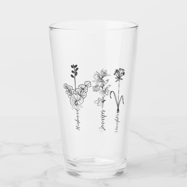 Copo De Pint Custom birthflower Engrave name family (Frente)