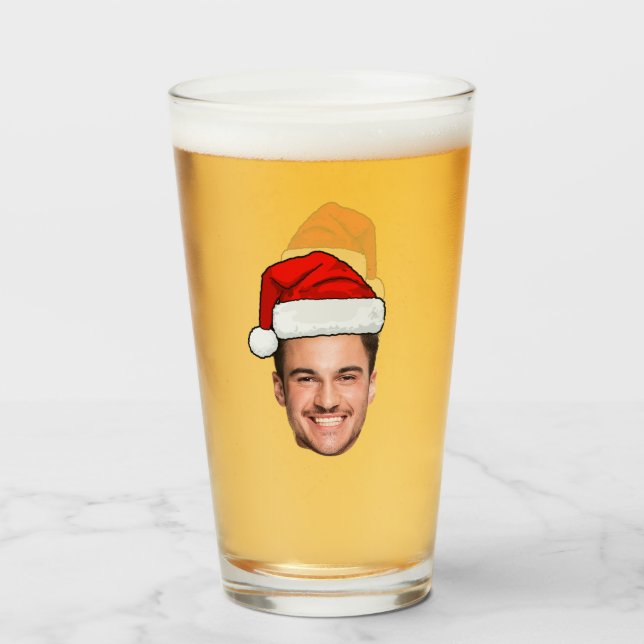 Copo De Pint Custom Face Photo Santa Hat Christmas (Frente (Preenchido))