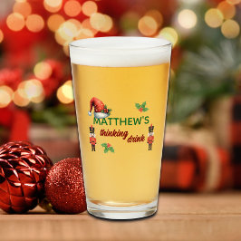 Copo De Pint Custom Name Funny Thinking Drink Christmas Hat