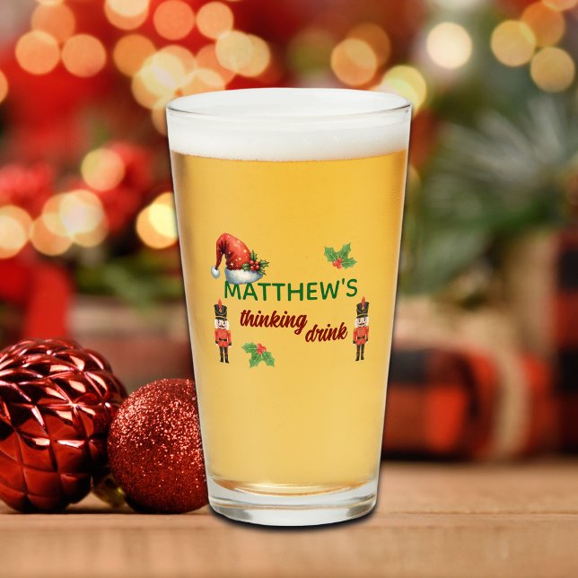 Copo De Pint Custom Name Funny Thinking Drink Christmas Hat (Criador carregado)