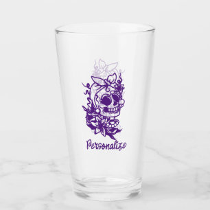 Copo De Pint Cute Funny Gothic Skull Flowers Purple Personalize