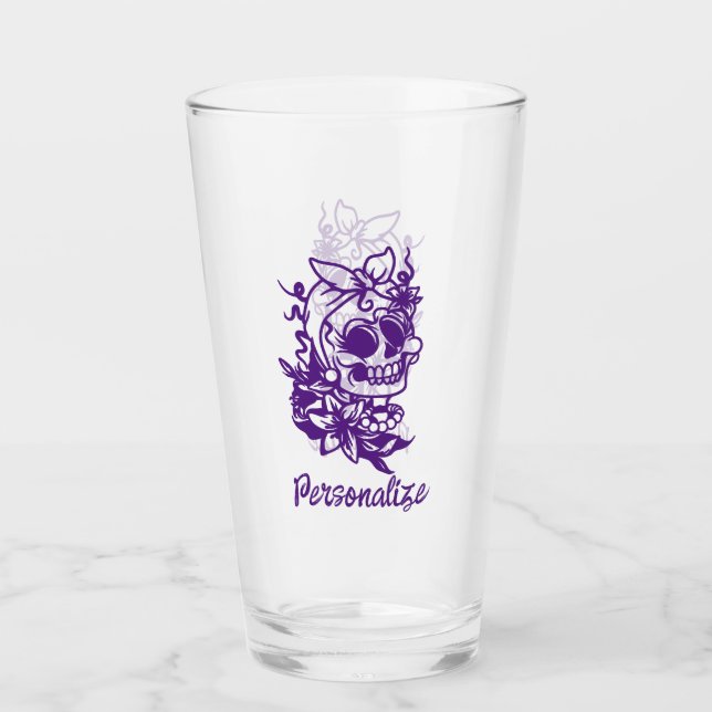 Copo De Pint Cute Funny Gothic Skull Flowers Purple Personalize (Frente)