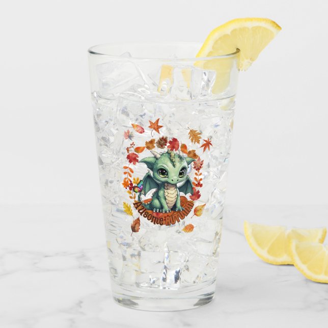 Copo De Pint Cute Green Dragon “Autism Awesome Autumn” Design  (Gelo traseiro)