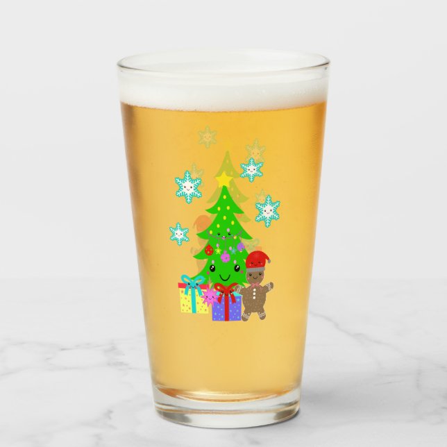 Copo De Pint Cute Kawaii Enfrenta A Cena De Árvore De Natal, ZS (Frente (Preenchido))