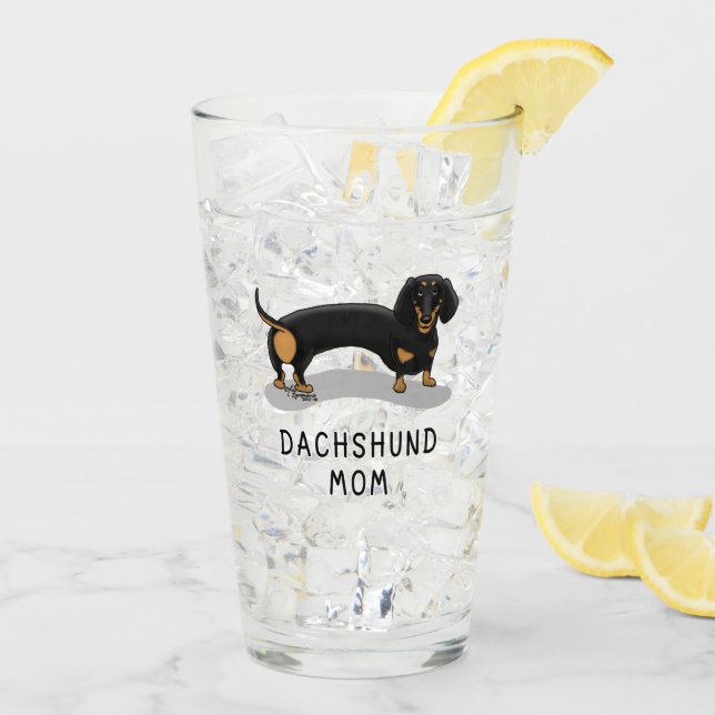 Copo De Pint Dachshund Mãe (S preto e bronzeado) (Gelo traseiro)