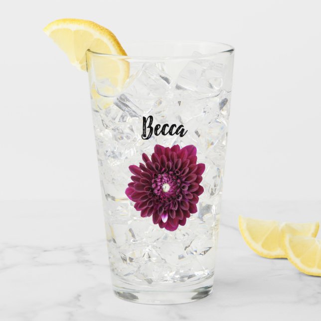 Copo De Pint Dália Flor Roxa Profunda Personalizada (Gelo frontal)