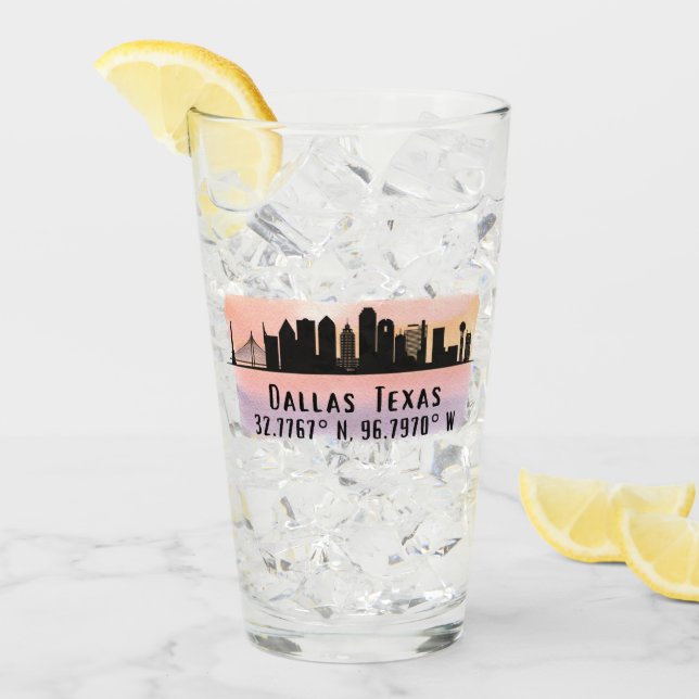Copo De Pint Dallas TX Skyline Latitude e Longitude (Gelo frontal)