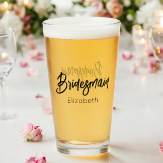 Copo De Pint Dama de honra Casamento Preto Script Elegante