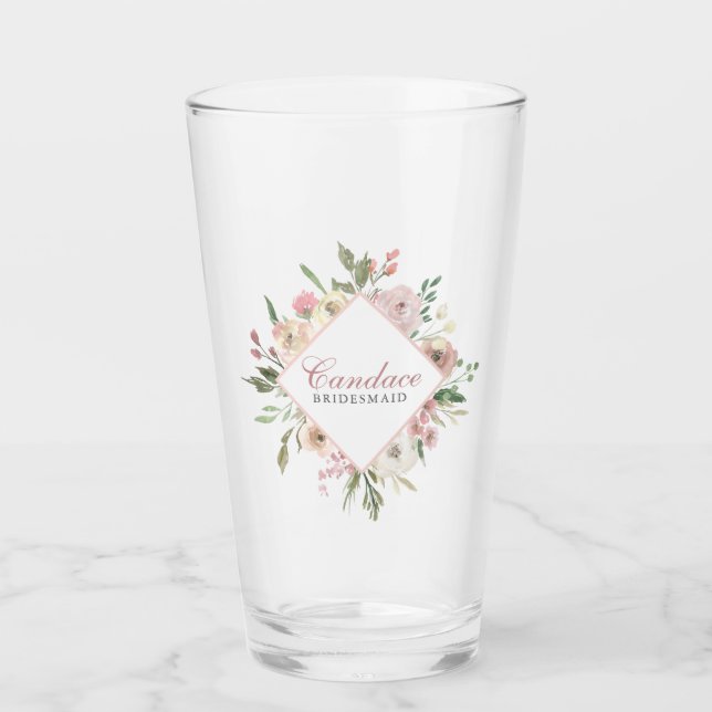 Copo De Pint Damas de Honra Rosa Floral Personalizado (Frente)