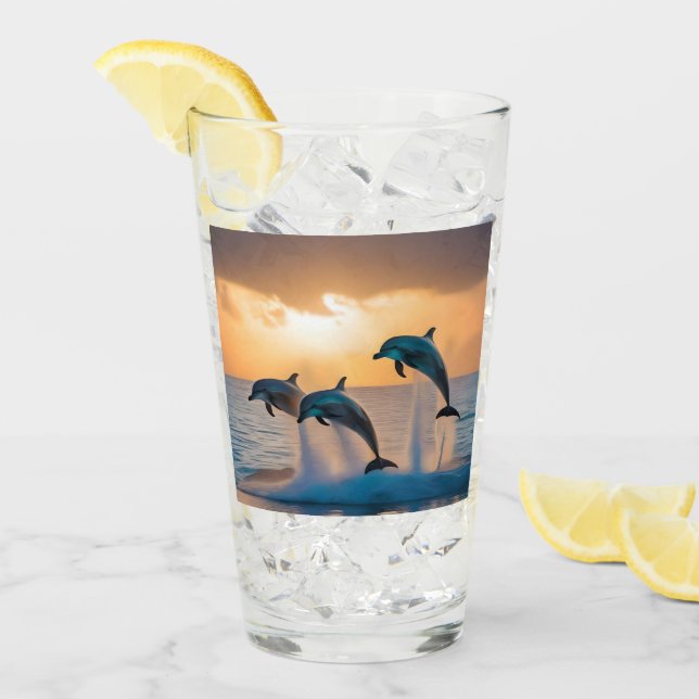 Copo De Pint Dançando no Suco: Três Golfinhos Pulando (Gelo frontal)