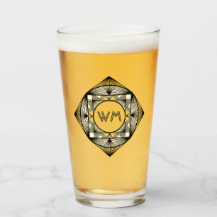 Copo De Pint Deco de Iniciais Personalizados de Arte Chic Preta