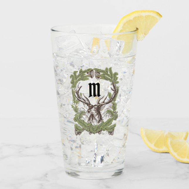 Copo De Pint Deer Buck Pine Garland Monograma Cave Lodge (Gelo traseiro)