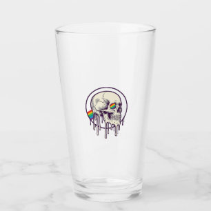 Copo De Pint Desenho de crânio pingando arco-íris com gravação 
