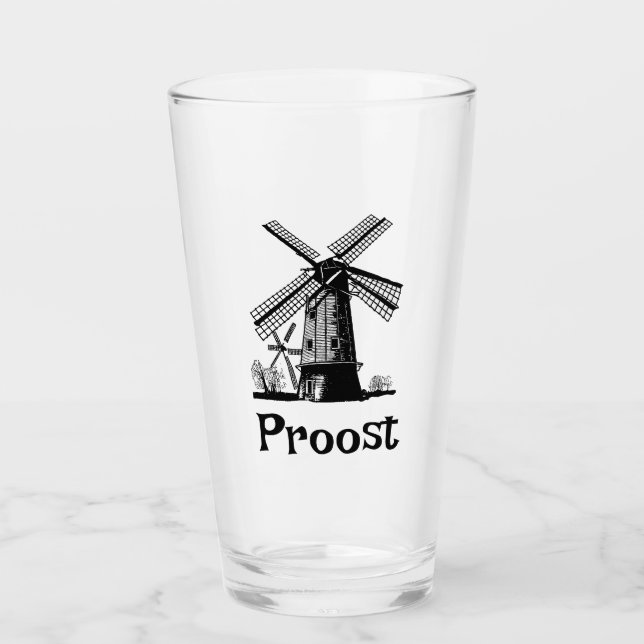Copo De Pint Desenho de Moinho de Vento Holandês (Frente)