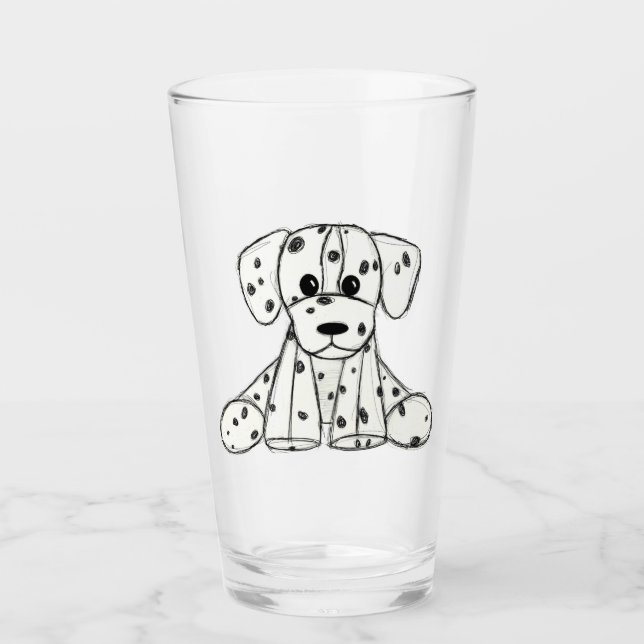 Copo De Pint Desenho simples de um cão dalmata de pelúcia em pr (Frente)