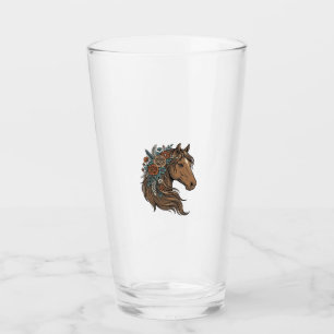 Copo De Pint Desenho Vetorial de Cabeça de Cavalo Floral Vintag