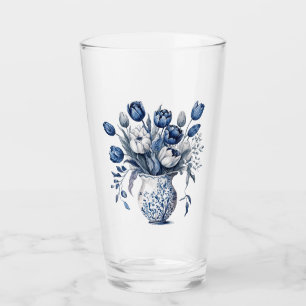 Copo De Pint Design de tulipa do estilo Delft azul e branco