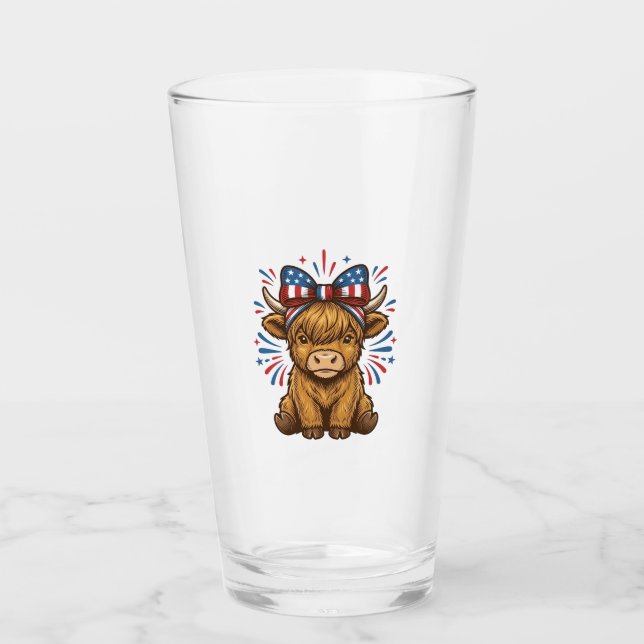 Copo De Pint Design de Vetor de Vaca das Terras Altas Patriótic (Frente)