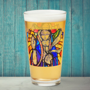 Copo De Pint Design de Vidro Arrefecido com Figura Religiosa.